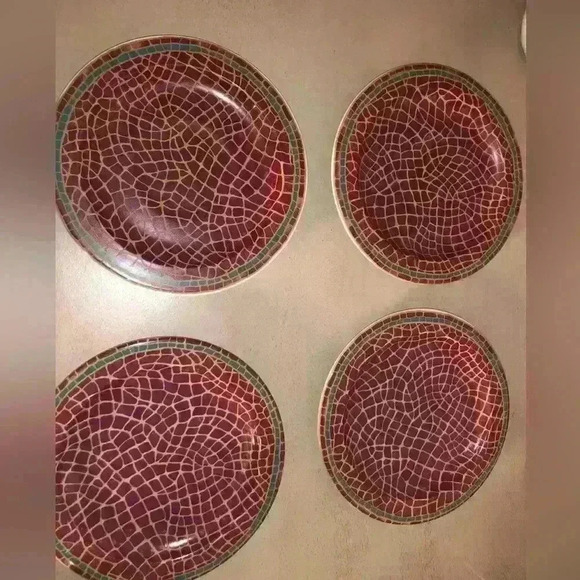 Set of 4 Vintage "Mosaic Fruit" Cups and Saucers~Italy~Pier 1 TUSCAN Red Crackle - Picture 6 of 12